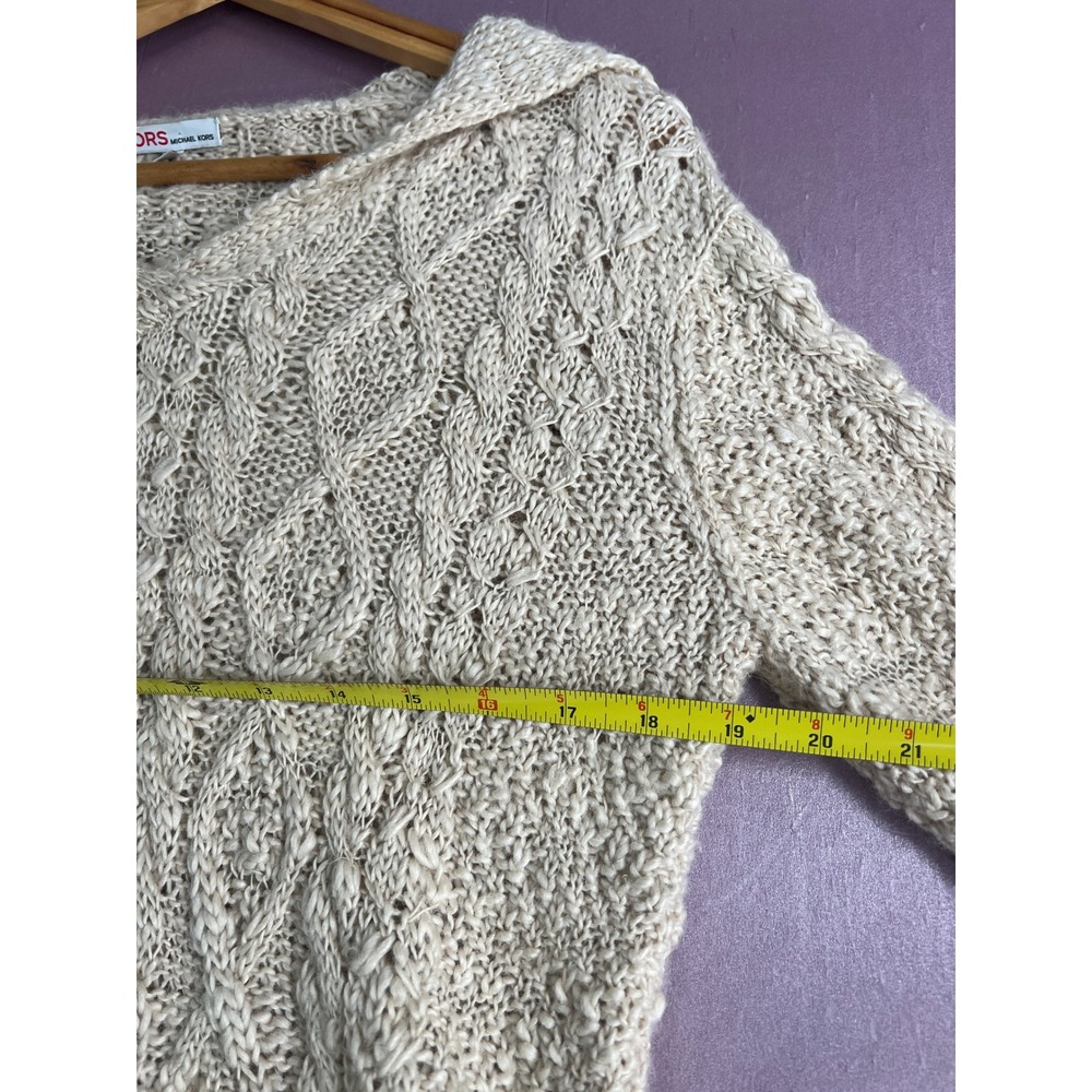 Fishermancore Coastal Chunky Michael Kors Alpaca/Linen Cableknit Sweater Cream S - Picture 7 of 10